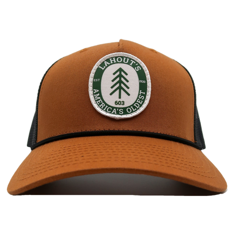 The Tree Dweller Five Panel Trucker - Caramel/Black